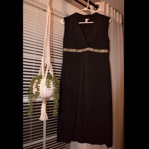 Merona Midi Black V-Neck Dress w/ Gold Waistband